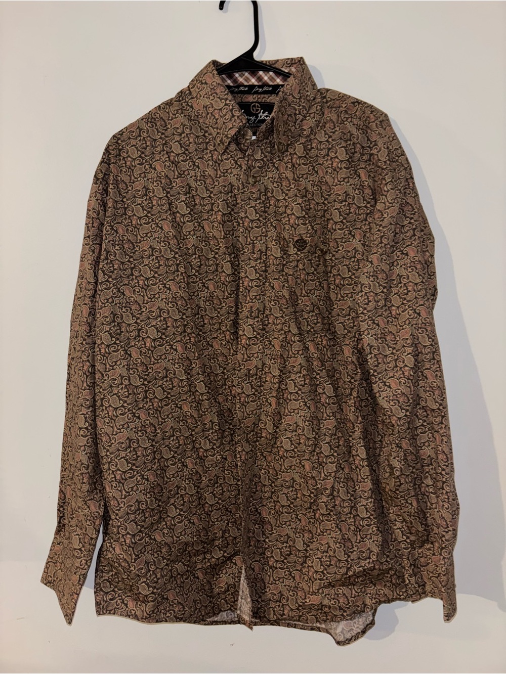 Wrangler George Strait Mens L Tan Brown Paisley Long Sleeve Button Up Shirt